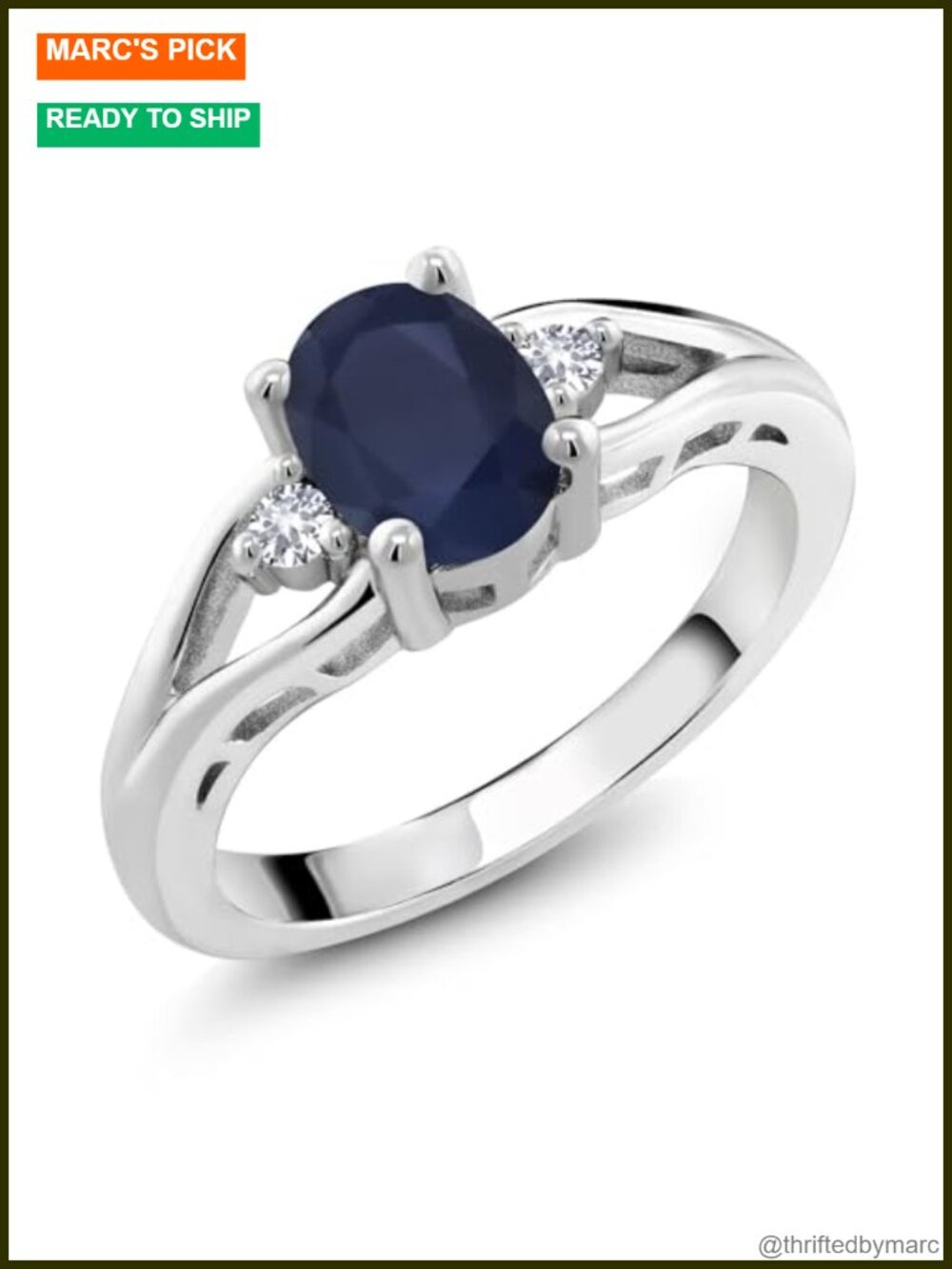925 Sterling Silver Three Stone Sapphire Ring for Women Size 6